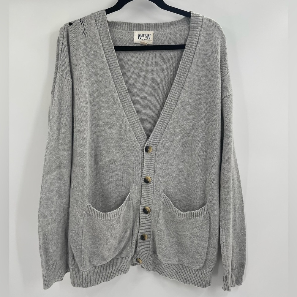 nation ltd anthropologie distressed grey cardigan size xs